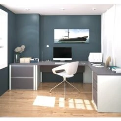 Bestar 93883-59 Connexion L-shaped Workstationwithlateral File In Slate& Sandstone