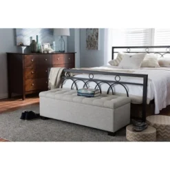 Baxton Studio BBT3101-OTTO-Beige-H1217-3 Roanoke Beige Fabric Upholstered Grid-Tufting Storage Ottoman Bench