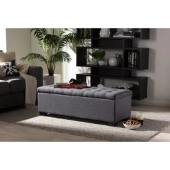 Baxton Studio BBT3101-OTTO-Dark Grey-H1217-20 Roanoke Dark Grey Fabric Upholstered Grid-Tufting Storage Ottoman Bench