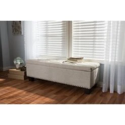 Baxton Studio BBT3136-OTTO-Beige-H1217-3 Hannah Beige Fabric Upholstered Button-Tufting Storage Ottoman Bench