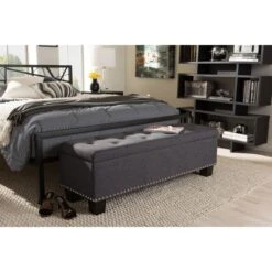 Baxton Studio BBT3136-OTTO-Dark Grey-H1217-20 Hannah Dark Grey Fabric Upholstered Button-Tufting Storage Ottoman Bench
