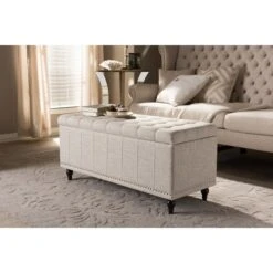 Baxton Studio BBT3137-OTTO-Beige-H1217-3 Kaylee Modern Classic Beige Fabric Upholstered Button-Tufting Storage Ottoman Bench