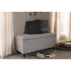 Baxton Studio BBT3137-OTTO-Greyish Beige-H1217-14 Kaylee Modern Classic Grayish Beige Fabric Upholstered Button-Tufting Storage Ottoman Bench