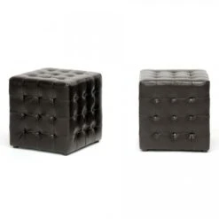 Baxton Studio BH-5589-DARK BROWN-OTTO Siskal Modern Cube Ottoman Set Of 2