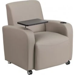 Flash Furniture BT-8217-GV-CS-GG Gray Leather Guest Chair With Tablet Arm