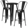 Flash Furniture CH-51080BH-2-30CAFE-BK-GG 24" Round Metal Bar Table Set With 2 Cafe Barstools Set In Black