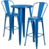 Flash Furniture CH-51080BH-2-30CAFE-BL-GG 24" Round Metal Bar Table Set With 2 Cafe Barstools Set In Blue