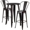 Flash Furniture CH-51080BH-2-30CAFE-BQ-GG 24"Round Metal Bar Table Set With 2 Cafe Barstools Set In Antique