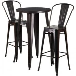 Flash Furniture CH-51080BH-2-30CAFE-BQ-GG 24"Round Metal Bar Table Set With 2 Cafe Barstools Set In Antique