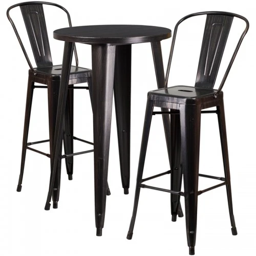 Flash Furniture CH-51080BH-2-30CAFE-BQ-GG 24"Round Metal Bar Table Set With 2 Cafe Barstools Set In Antique 1 Flash Furniture CH-51080BH-2-30CAFE-BQ-GG 24"Round Metal Bar Table Set With 2 Cafe Barstools Set In Antique