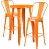 Flash Furniture CH-51080BH-2-30CAFE-OR-GG 24" Round Metal Bar Table Set With 2 Cafe Barstools Set In Orange