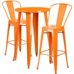 Flash Furniture CH-51080BH-2-30CAFE-OR-GG 24" Round Metal Bar Table Set With 2 Cafe Barstools Set In Orange
