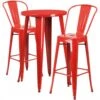 Flash Furniture CH-51080BH-2-30CAFE-RED-GG 24" Round Metal Bar Table Set With 2 Cafe Barstools In Red