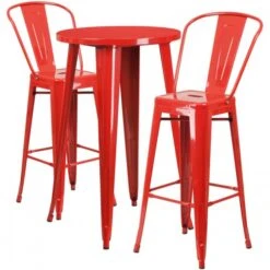 Flash Furniture CH-51080BH-2-30CAFE-RED-GG 24" Round Metal Bar Table Set With 2 Cafe Barstools In Red