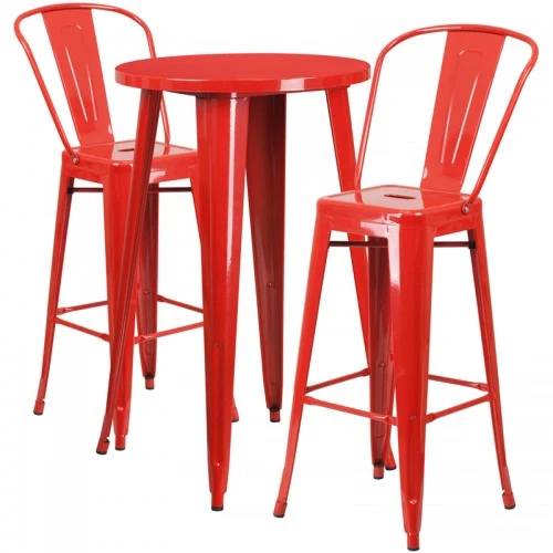 Flash Furniture CH-51080BH-2-30CAFE-RED-GG 24" Round Metal Bar Table Set With 2 Cafe Barstools In Red 1 Flash Furniture CH-51080BH-2-30CAFE-RED-GG 24" Round Metal Bar Table Set With 2 Cafe Barstools In Red