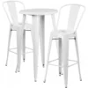 Flash Furniture CH-51080BH-2-30CAFE-WH-GG 24" Round Metal Bar Table Set With 2 Cafe Barstools Set In White