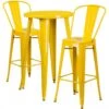 Flash Furniture CH-51080BH-2-30CAFE-YL-GG 24" Round Metal Bar Table Set With 2 Cafe Barstools Set In Yellow