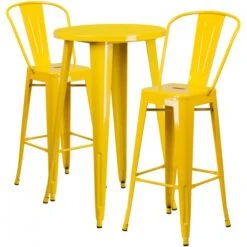 Flash Furniture CH-51080BH-2-30CAFE-YL-GG 24" Round Metal Bar Table Set With 2 Cafe Barstools Set In Yellow