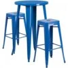 Flash Furniture CH-51080BH-2-30SQST-BL-GG 24" Round Bar Table Set With 2 Square Seat Backless Barstools In Blue