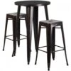 Flash Furniture CH-51080BH-2-30SQST-BQ-GG 24"Round Bar Table Set With 2 Square Seat Backless Barstools In Antique