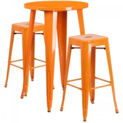 Flash Furniture CH-51080BH-2-30SQST-OR-GG 24" Round Bar Table Set With 2 Square Seat Backless Barstools In Orange