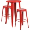 Flash Furniture CH-51080BH-2-30SQST-RED-GG 24" Round Bar Table Set With 2 Square Seat Backless Barstools In Red