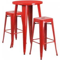 Flash Furniture CH-51080BH-2-30SQST-RED-GG 24" Round Bar Table Set With 2 Square Seat Backless Barstools In Red