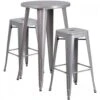 Flash Furniture CH-51080BH-2-30SQST-SIL-GG 24" Round Bar Table Set With 2 Square Seat Backless Barstools In Silver