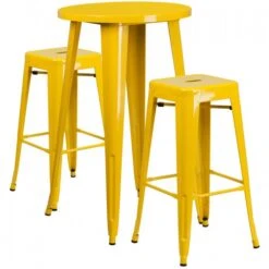Flash Furniture CH-51080BH-2-30SQST-YL-GG 24" Round Bar Table Set With 2 Square Seat Backless Barstools In Yellow