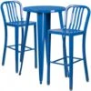 Flash Furniture CH-51080BH-2-30VRT-BL-GG 24" Round Metal Bar Table Set With 2 Vertical Slat Back Barstools In Blue