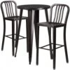 Flash Furniture CH-51080BH-2-30VRT-BQ-GG 24"Round Metal Bar Table Set With 2 Vertical Slat Back Barstools In Antique