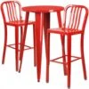 Flash Furniture CH-51080BH-2-30VRT-RED-GG 24" Round Metal Bar Table Set With 2 Vertical Slat Back Barstools In Red