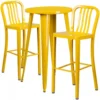 Flash Furniture CH-51080BH-2-30VRT-YL-GG 24" Round Metal Bar Table Set With 2 Vertical Slat Back Barstools In Yellow