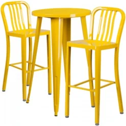 Flash Furniture CH-51080BH-2-30VRT-YL-GG 24" Round Metal Bar Table Set With 2 Vertical Slat Back Barstools In Yellow