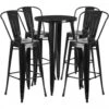 Flash Furniture CH-51080BH-4-30CAFE-BK-GG 24" Round Metal Bar Table Set With 4 Cafe Barstools In Black