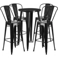 Flash Furniture CH-51080BH-4-30CAFE-BK-GG 24" Round Metal Bar Table Set With 4 Cafe Barstools In Black