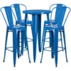 Flash Furniture CH-51080BH-4-30CAFE-BL-GG 24" Round Metal Bar Table Set With 4 Cafe Barstools In Blue