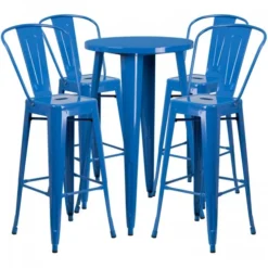 Flash Furniture CH-51080BH-4-30CAFE-BL-GG 24" Round Metal Bar Table Set With 4 Cafe Barstools In Blue