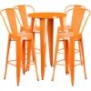 Flash Furniture CH-51080BH-4-30CAFE-OR-GG 24" Round Metal Bar Table Set With 4 Cafe Barstools In Orange