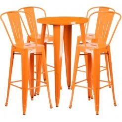 Flash Furniture CH-51080BH-4-30CAFE-OR-GG 24" Round Metal Bar Table Set With 4 Cafe Barstools In Orange