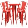 Flash Furniture CH-51080BH-4-30CAFE-RED-GG 24" Round Metal Bar Table Set With 4 Cafe Barstools In Red