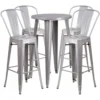 Flash Furniture CH-51080BH-4-30CAFE-SIL-GG 24" Round Metal Bar Table Set With 4 Cafe Barstools In Silver