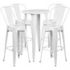 Flash Furniture CH-51080BH-4-30CAFE-WH-GG 24" Round Metal Bar Table Set With 4 Cafe Barstools In White