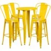 Flash Furniture CH-51080BH-4-30CAFE-YL-GG 24" Round Metal Bar Table Set With 4 Cafe Barstools In Yellow