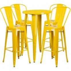 Flash Furniture CH-51080BH-4-30CAFE-YL-GG 24" Round Metal Bar Table Set With 4 Cafe Barstools In Yellow