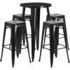 Flash Furniture CH-51080BH-4-30SQST-BK-GG 24" Round Bar Table Set With 4 Square Seat Backless Barstools In Black