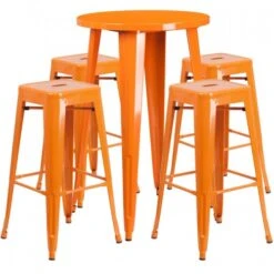 Flash Furniture CH-51080BH-4-30SQST-OR-GG 24" Round Bar Table Set With 4 Square Seat Backless Barstools In Orange