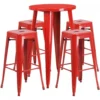 Flash Furniture CH-51080BH-4-30SQST-RED-GG 24" Round Bar Table Set With 4 Square Seat Backless Barstools In Red