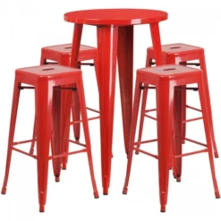 Flash Furniture CH-51080BH-4-30SQST-RED-GG 24" Round Bar Table Set With 4 Square Seat Backless Barstools In Red