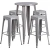 Flash Furniture CH-51080BH-4-30SQST-SIL-GG 24" Round Bar Table Set With 4 Square Seat Backless Barstools In Silver